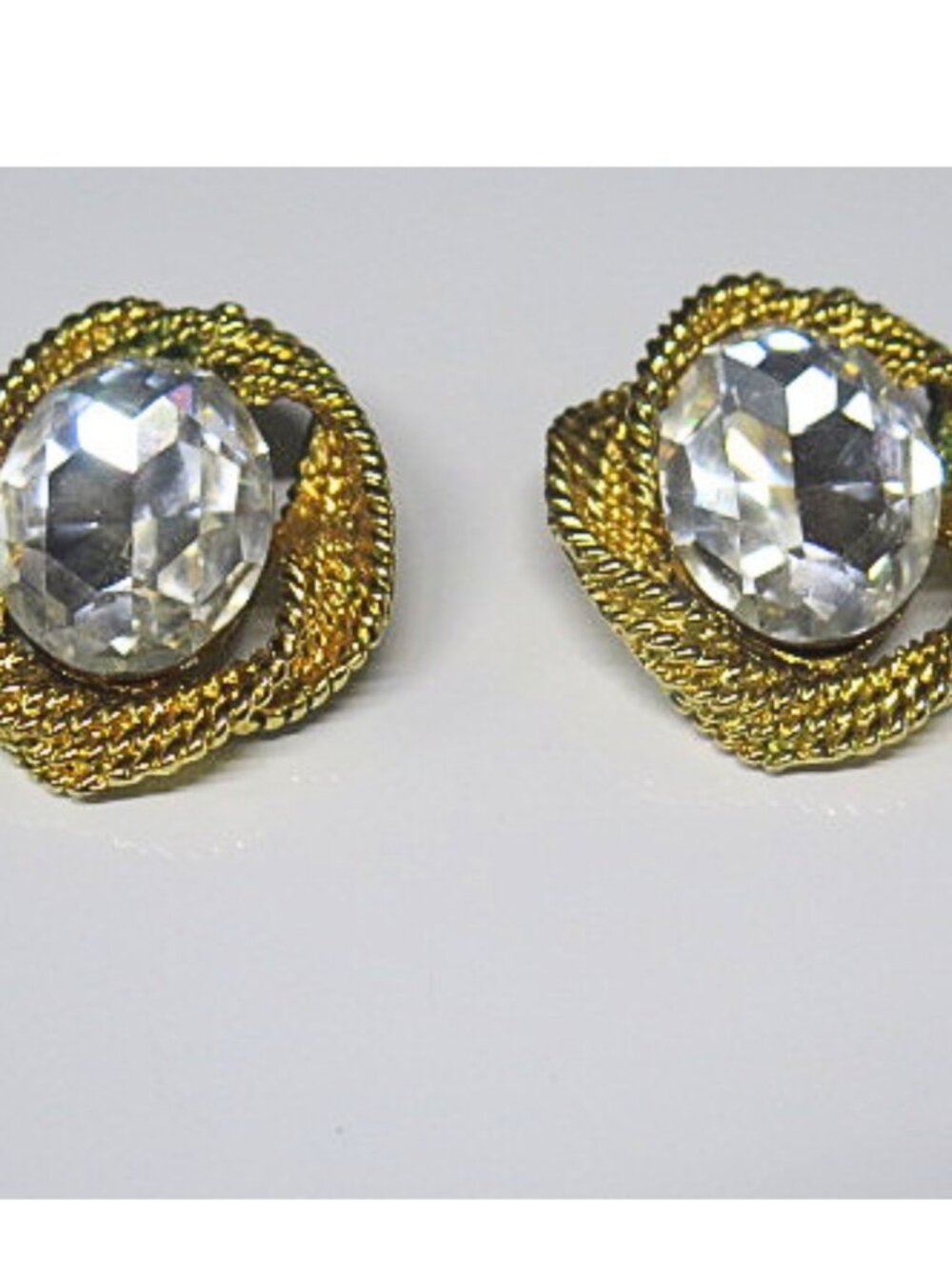 Vintage Gold Tone Crystal Statement Clip-On Earrings - Picture 7 of 7